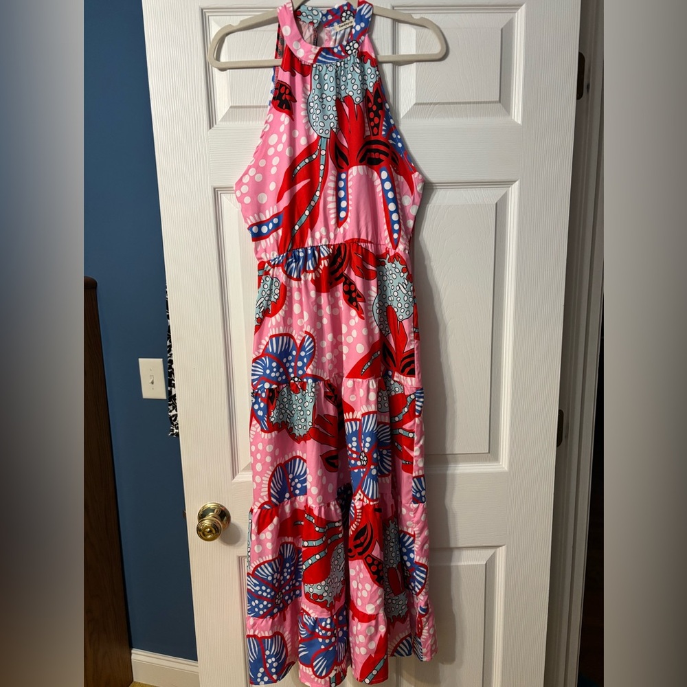 Sunday Up Vibrant Pink Maxi Dress with Floral Print